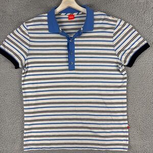Hugo Boss Polo Shirt‎ Mens Large Blue White Striped Short Sleeve Casual Summer